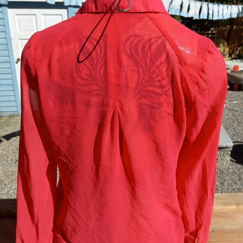 Pink button down sheer blouse - Picture 4 of 7